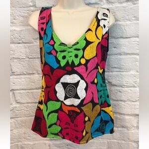 NWT Santa Marguerite Women's Embroidered Butterfly Floral Folk Art Boho Top Sz M